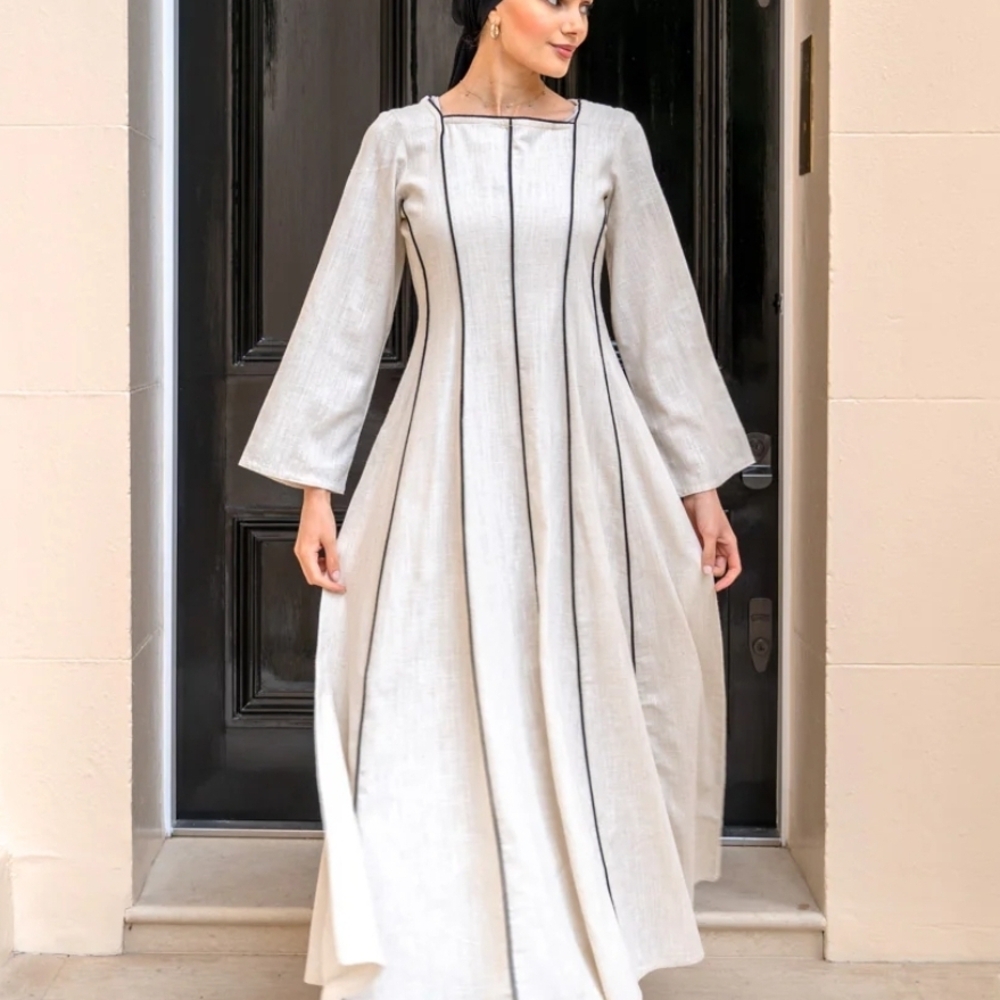 Podur Cream Linen Dress